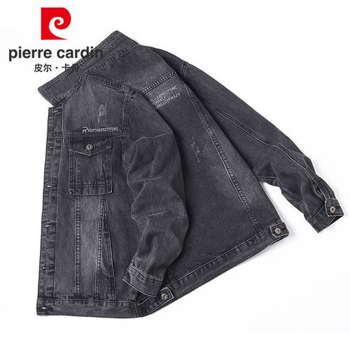 皮尔卡丹春秋新款潮牌百搭上衣外套欧美帅气夹克男刺绣牛仔夹克男