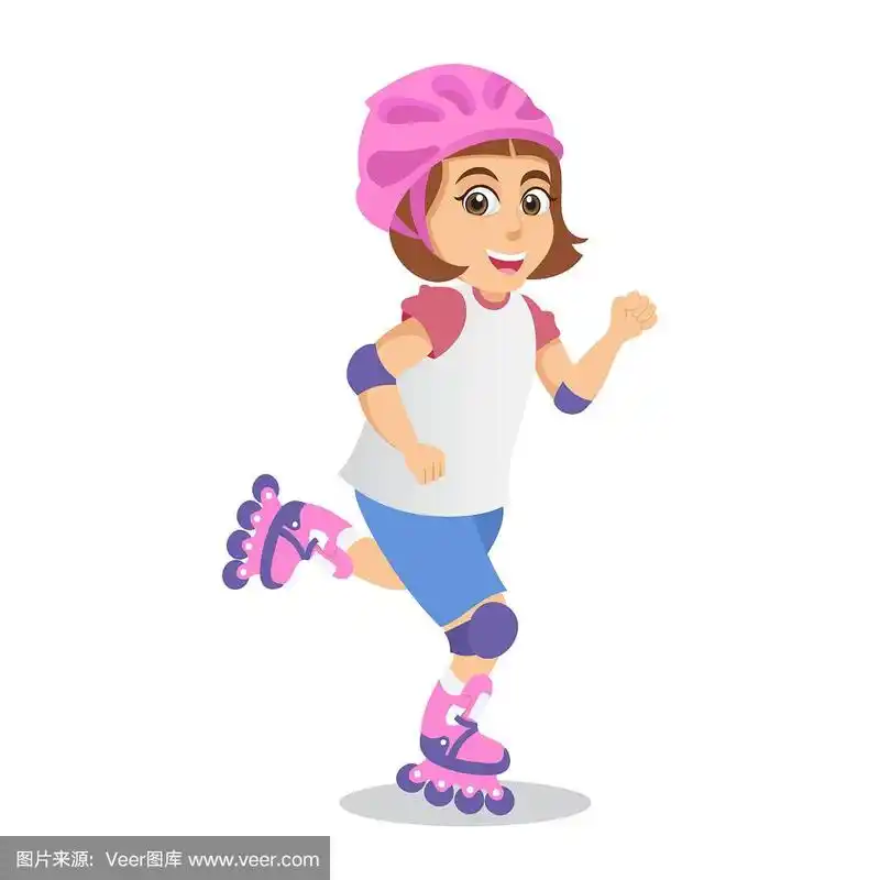 可爱的卡通小女孩溜冰孤立在白色的背景