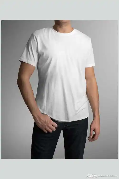 白色圆领男t恤短袖样机素材