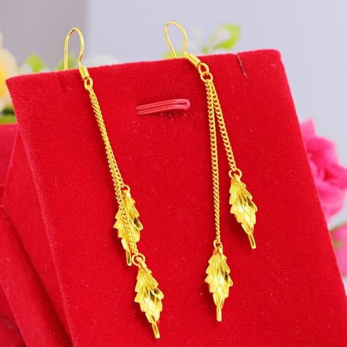 圣璃施华洛世奇锆越南沙金耳环不掉色金叶子流苏镀金仙女耳环女气质首