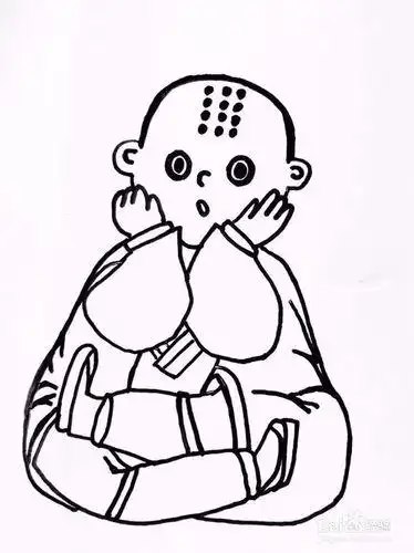 小和尚静坐常思简笔画 简笔画图片大全-普车都