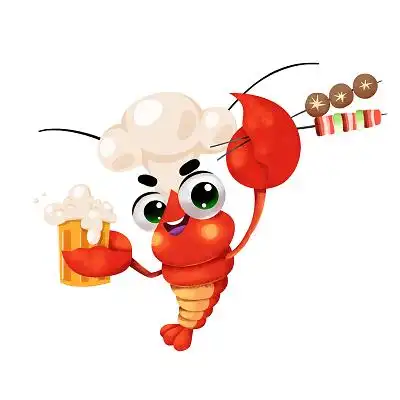 可爱龙虾开心吃烤串喝啤酒图小龙虾