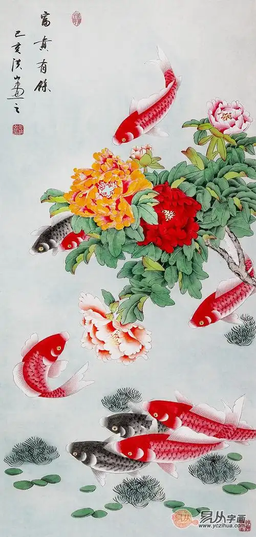 九鱼呈祥,招财旺运 名家手绘九鱼图挂家寓意很好