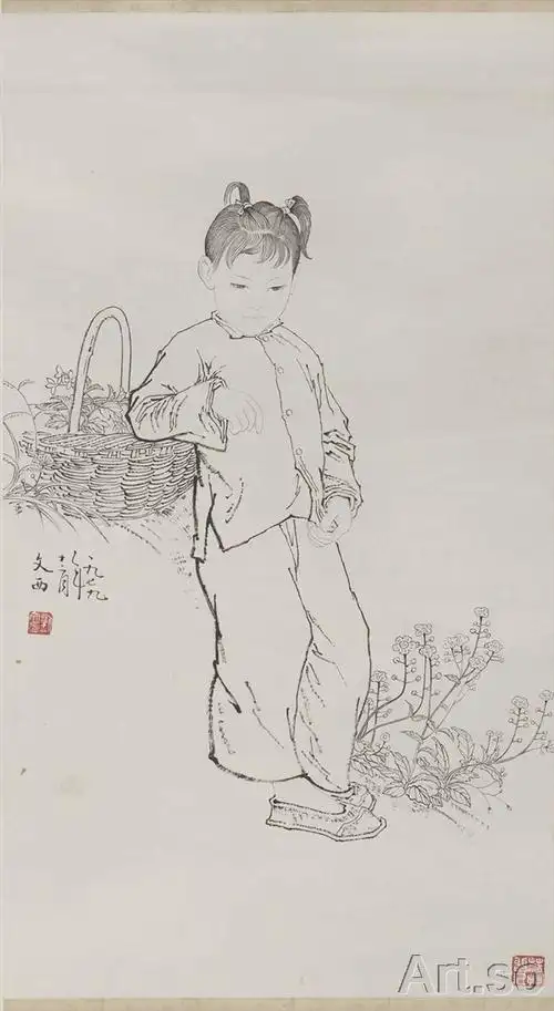 【印刷级】jxd5250648近现代高仿高清国画刘文西 白描人物 36x66人物