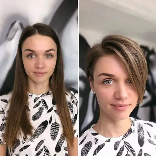 发型师分享长发女孩剪短后的对比图网友像是换了性别