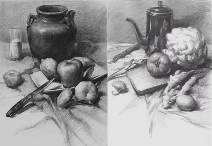 带水果刀的静物素描