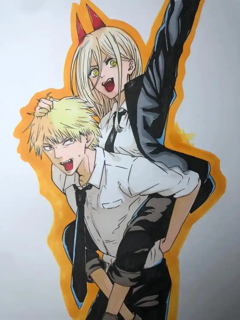 电锯人电次和帕瓦上色过程.#手绘 #画渣日常 #绘画过程 # - 抖音