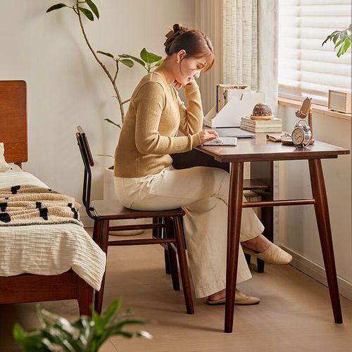 家逸实木书桌写字桌胡桃色日式书桌书架一体电脑桌组合办公桌