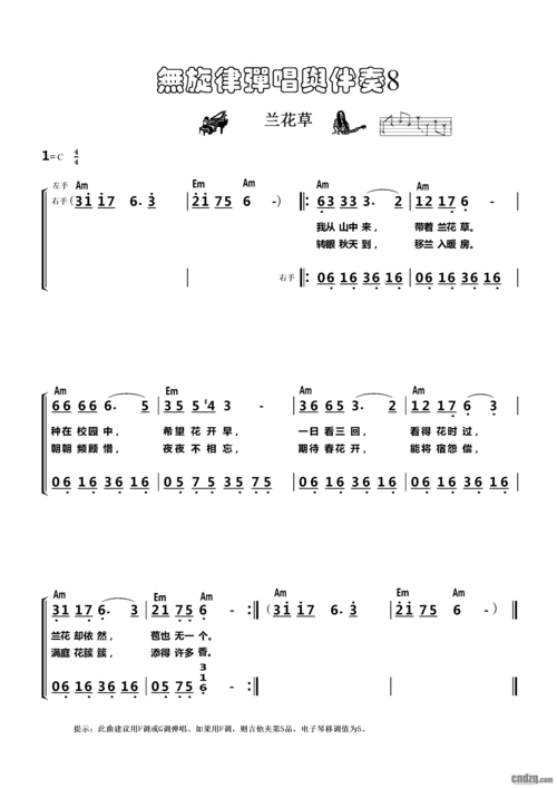 注:《兰花草》吉他谱选自中国音乐学院吉他考级教材.