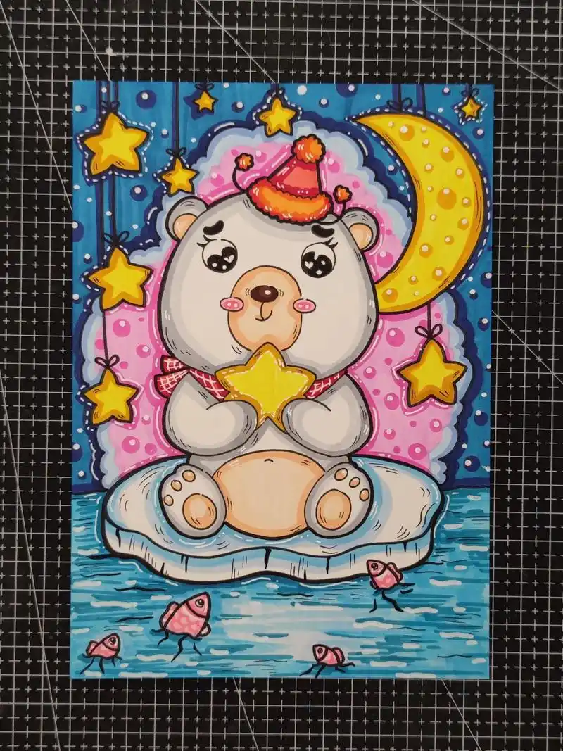 北极熊儿童画/北极熊简笔画/马克笔儿童画#一起学画画 #北 - 抖音