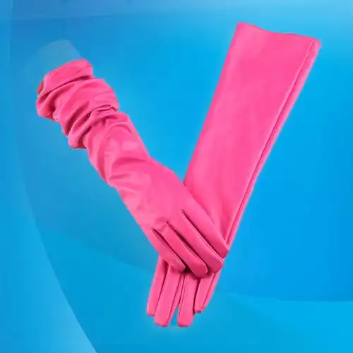 秋冬季手套女士50cm皮革长手套加长保暖加绒婚纱搭配时尚pu皮手套