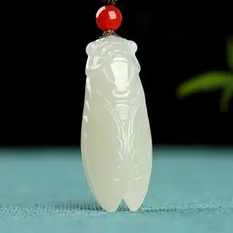 橙画玉蝉新疆和田玉知了蝉吊坠一鸣惊人玉坠男士玉石项链挂件 白玉