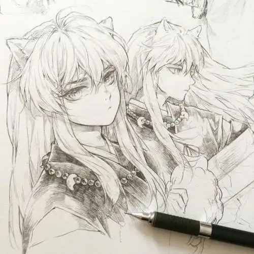 动漫人物手绘线稿,线条流畅,精致细腻,非常强大的画技