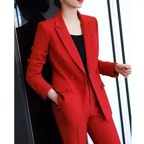 红色西服套装女冬_红色西装外套女秋冬高端时尚气质工作服主持人正装