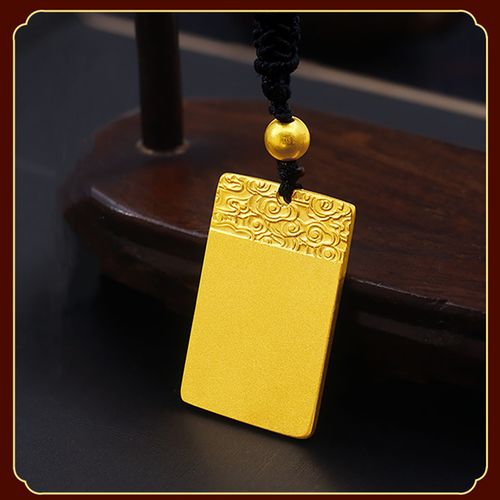 999足金平安无事牌吊坠男士黄金项链24k纯金祥云方牌实心挂坠首饰
