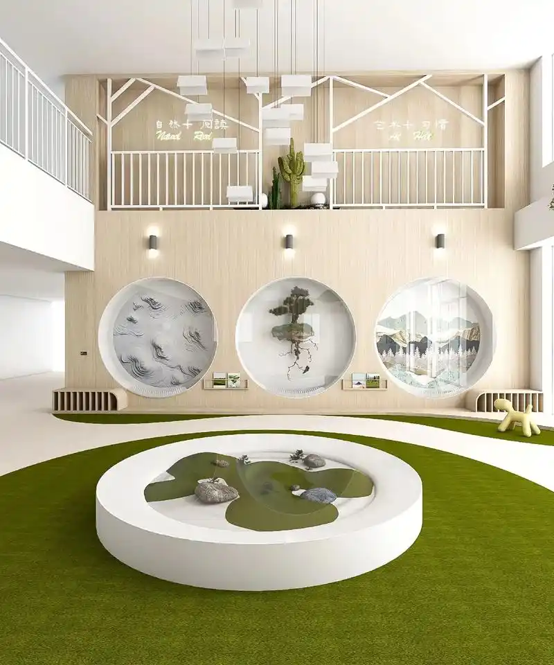 幼儿园大厅设计系列.山水舞台  于是,我们在大厅中央做了一个 - 抖音