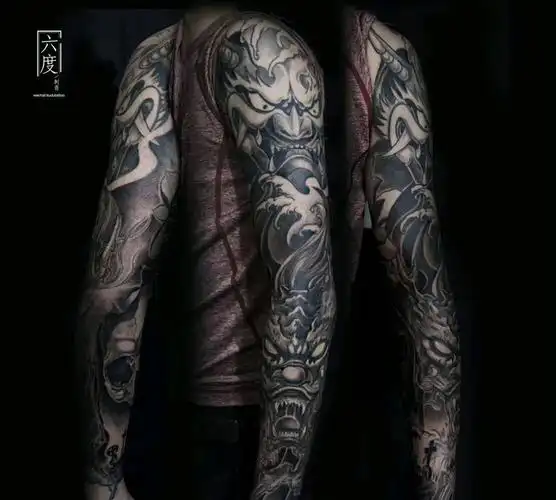 般若龙花臂纹身图片_手臂新传统纹身图案