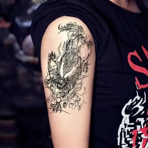 纹身贴洗不掉黑色火麒麟纹身贴防水男女防汗耐磨花臂半臂龙图腾仿真