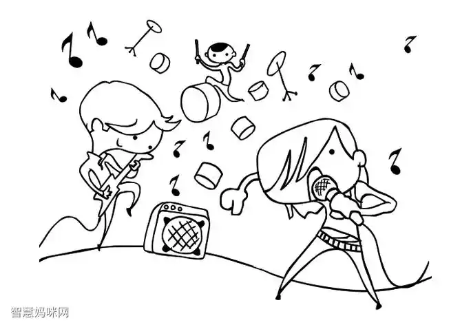 很多人唱歌的简笔画