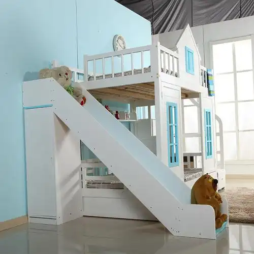 厂家直销儿童床男孩实木滑梯床 环保双层上下铺高低子母床 供.