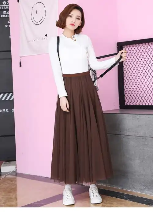 2020新款春季网纱裙半身裙长裙中长款女裙子蓬蓬百褶裙大摆仙女裙