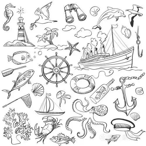 手绘的海洋主题元素