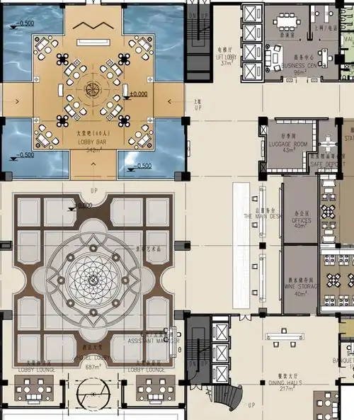 传统酒店大堂的平面布局