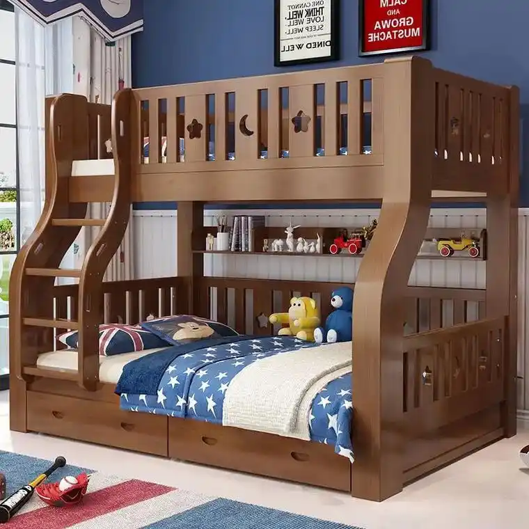 全实木双层床儿童两层高低床胡桃木床美式子母床上下床上 - 抖音