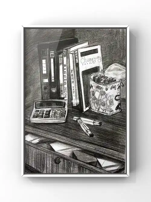 书桌的一角这周完成#小学生素描 #素描基础 #小学生零基础素描 #小