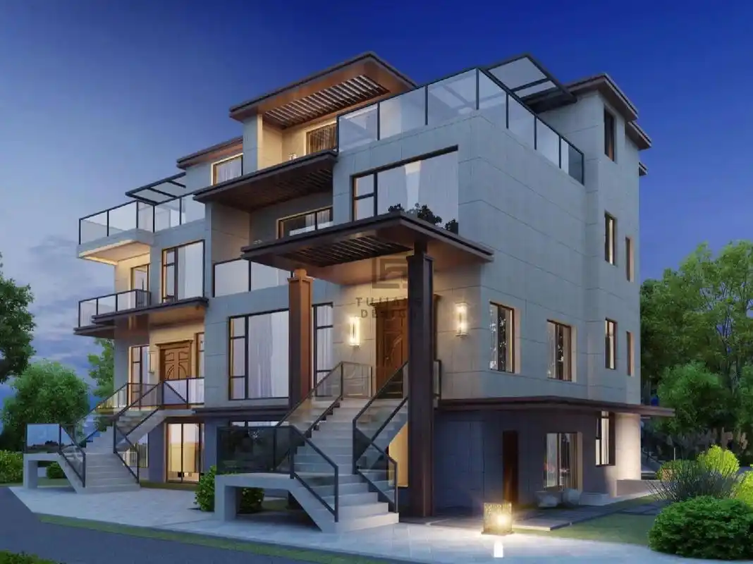 超现代简约别墅外观效果图,满满的设计感 今年最火爆的别墅当属现代风