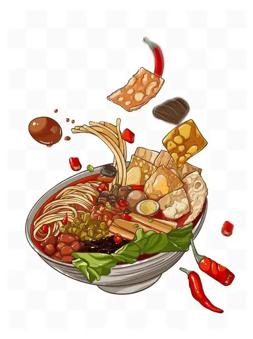 螺蛳粉中华美食原创手绘国潮插画