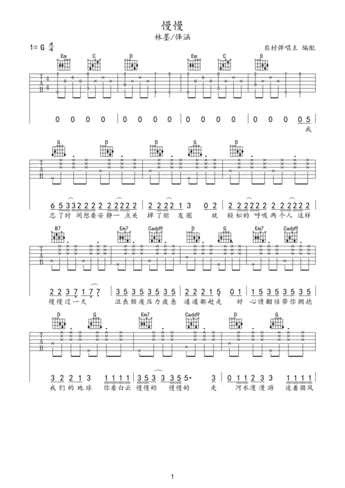 林墨怿涵慢慢吉他谱