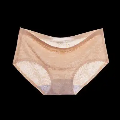 爆款一片式冰丝无痕内裤女 性感中腰提花压边女士底裤女三角裤