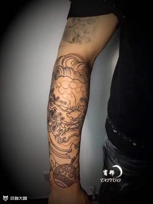 一条小花臂的完成过程90 彩色 唐狮 般若 包小臂 手臂 手部 新传统