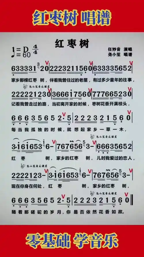 红枣树简谱教唱简谱唱歌简谱教学音乐推荐音乐唱谱真人真唱经典老