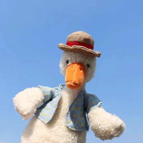 ins网红复古带帽公仔加油鸭可爱节日毕业礼物纪念娃娃毛绒玩具