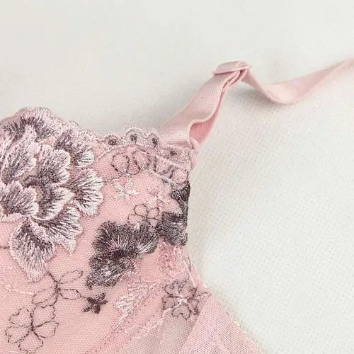 桑扶兰 薄款立体刺绣花朵聚拢调整型女士文胸内衣azb12 粉红色 80a