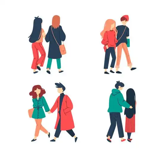 4对创意无表情散步人物矢量图