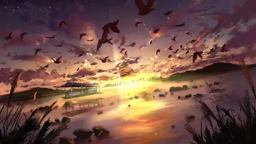 唯美二次元夕阳风景桌面壁纸