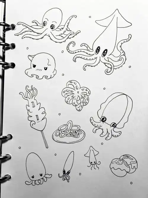 11100挑战100张简笔画素材海洋生物鱿鱼