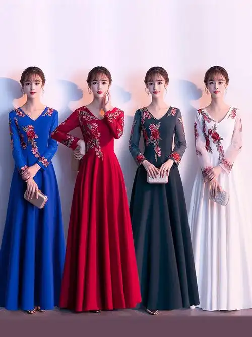 大合唱团演出服女长裙2021新款成人现代舞台表演服装独唱长袖礼服