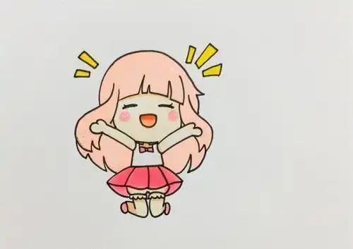 难点是对她可爱呆萌的五官进行描绘,这样画出来的动漫小女孩简笔画既