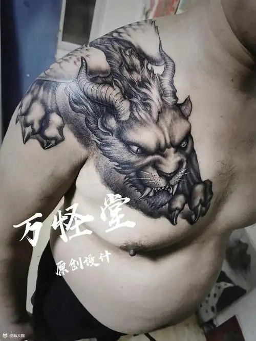 穷奇过肩臂膀_纹身图案手稿图片_张惠铭的纹身作品集