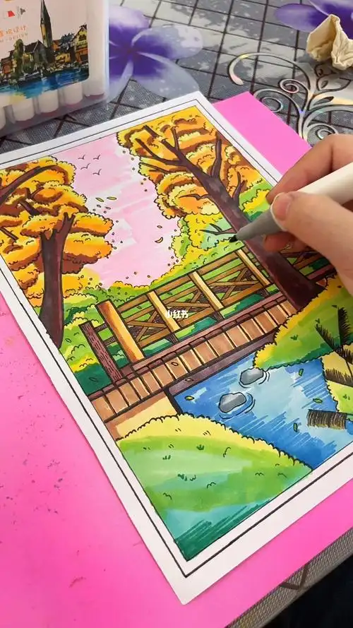 手绘马克笔风景完成