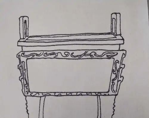 如何画一个很写实的古代殷商青铜鼎卡通简笔画