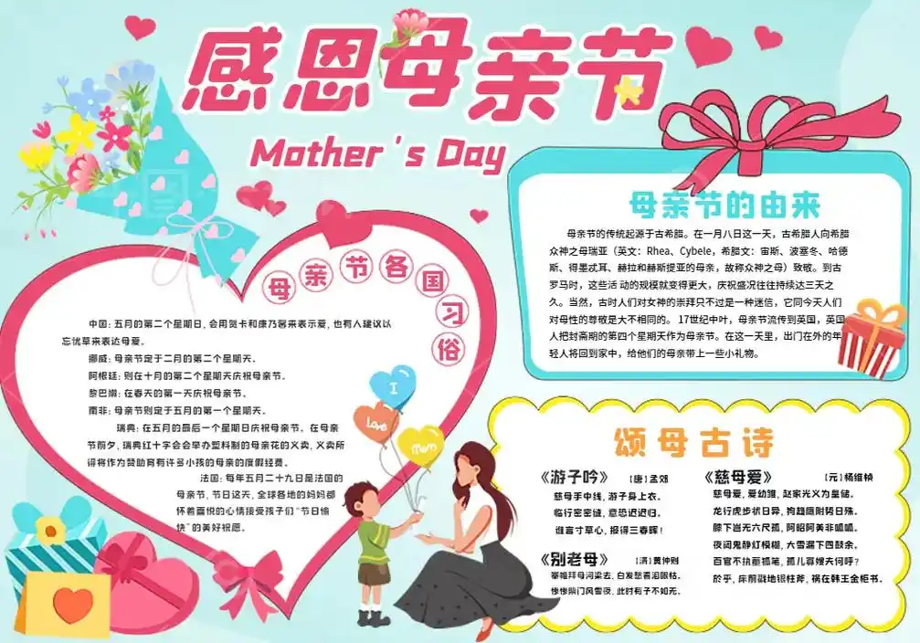 母亲节手抄报作业.#母亲节手抄报 #母亲节手抄报模板 #母亲 - 抖音