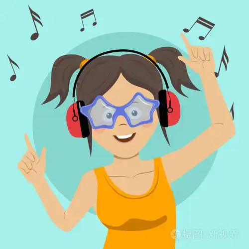 年轻快乐少女唱歌和有乐趣听音乐使用无线耳机