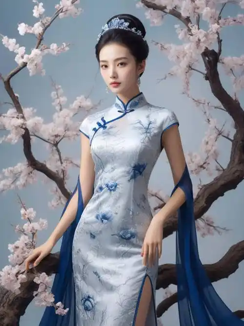 原创超级模特演绎青花旗袍东方之美熠熠生辉