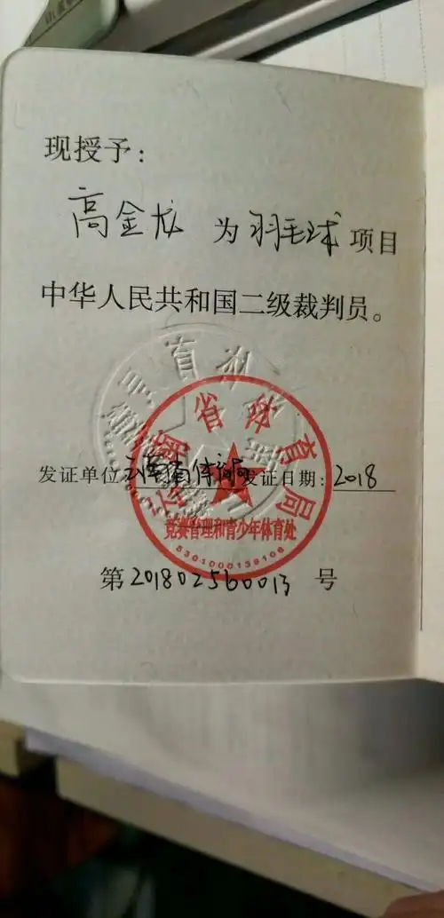 羽毛球国家二级裁判