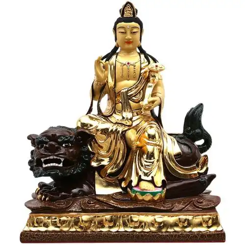 佛缘送福阁铜鎏金文殊菩萨普菩萨佛像寺庙家居摆件